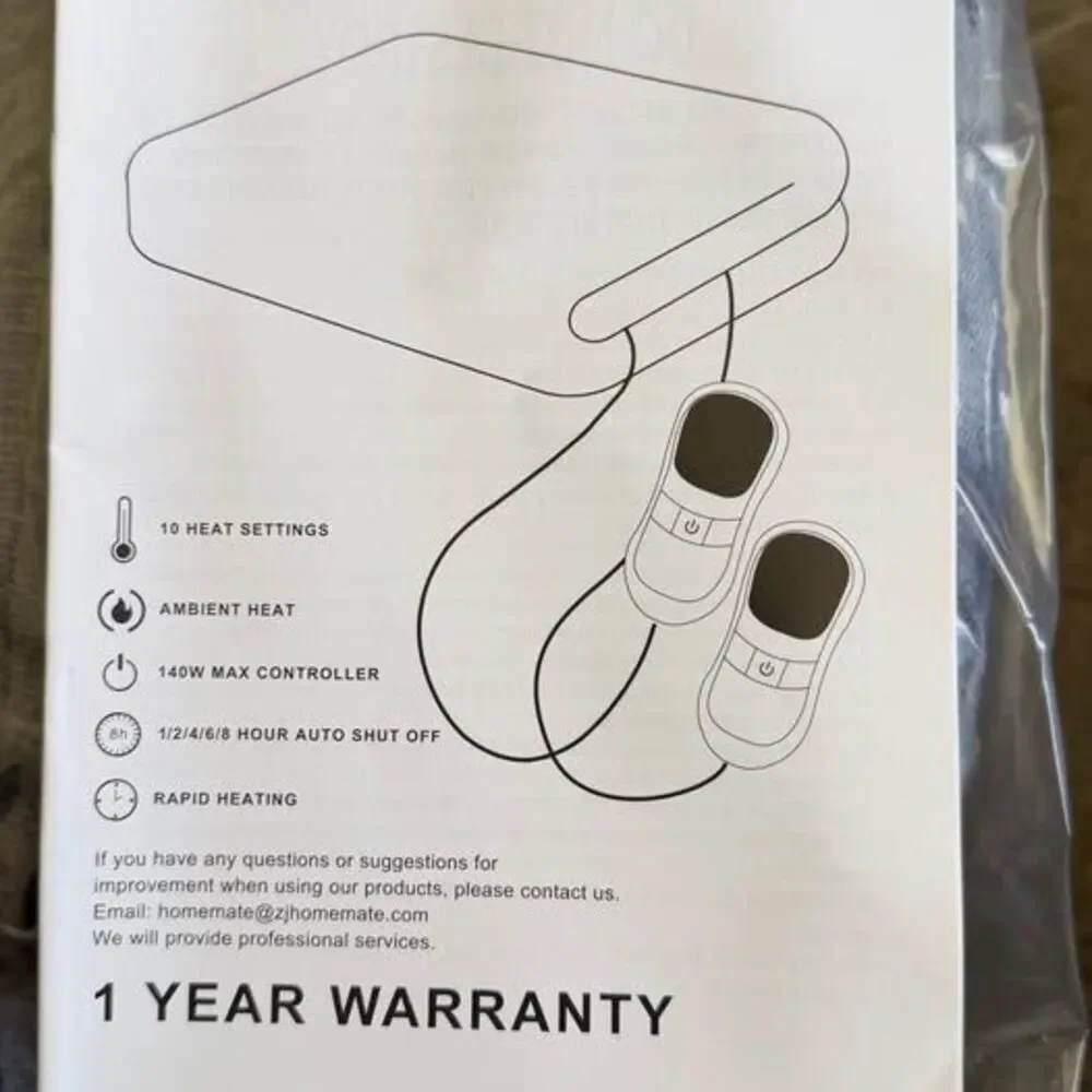 Heat Plush Cozy Electric Blanket – Dual Controller, 10 Heat Settings, New